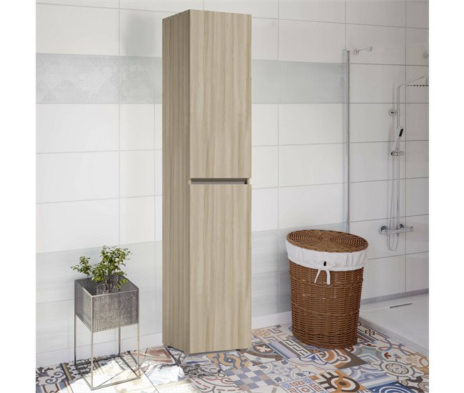 Armário multiuso com 2 portas com efeito madeira 45 Branco