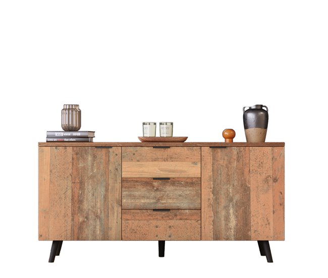 Aparador de painel de partículas com 2 portas e 3 gavetas Castanho