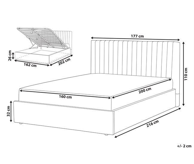 Beliani Cama com armazenamento Veludo VION 177x216 Cinza
