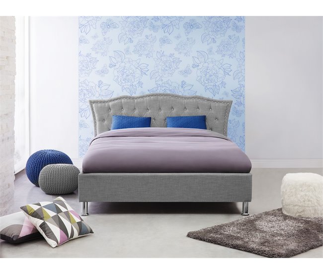 Beliani Cama com armazenamento Poliéster METZ 192x215 Cinza Claro