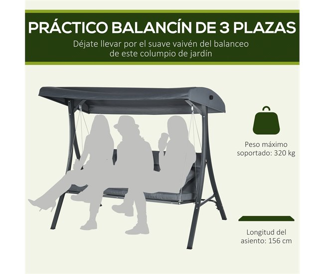 Baloiço de Exterior Poliéster e Aço Outsunny Cinza