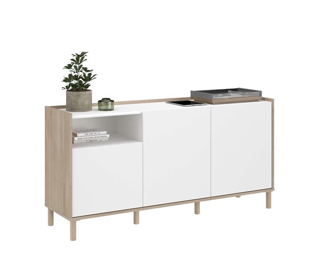 Aparador estilo japonês Azzaro com melamina Branco/ Madeira