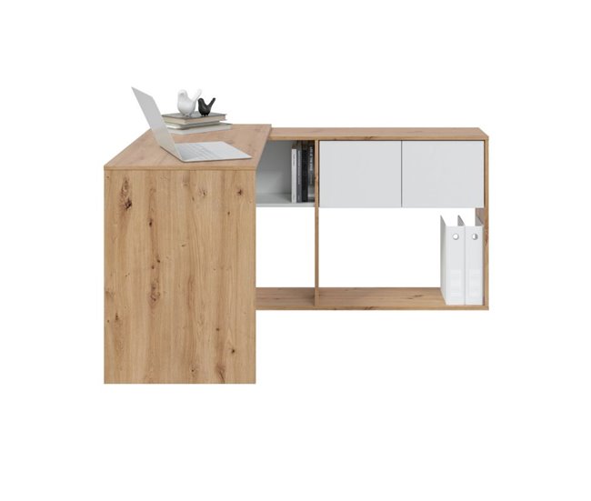 Secretária dupla com prateleiras Carvalho Cinza