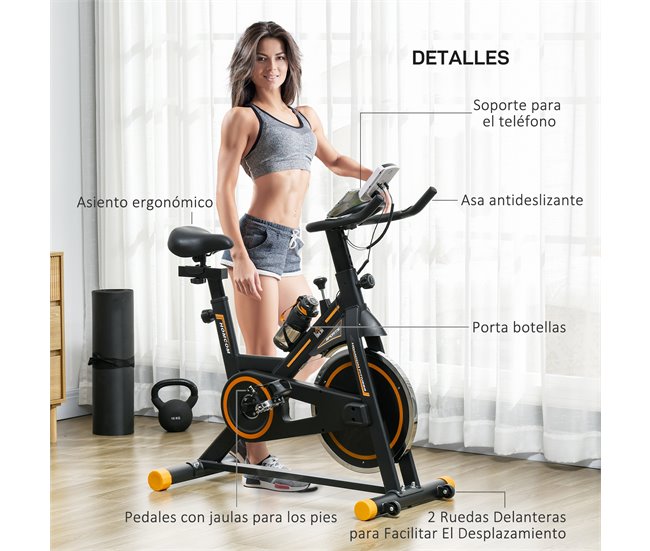 Bicicleta Estática Aço, PVC, ABS HOMCOM Laranja