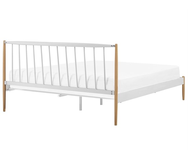 Beliani Cama com estrado Metal MAURS 187x209 Branco