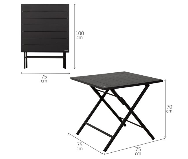 Aktive Conjunto de jardim dobrável com mesa e 2 cadeiras em aço Preto