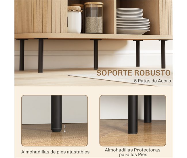Aparador MDF, melamina de madeira, aço HOMCOM Castanho