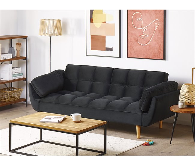 Beliani Sofá-cama Veludo ASBY Azul Marino