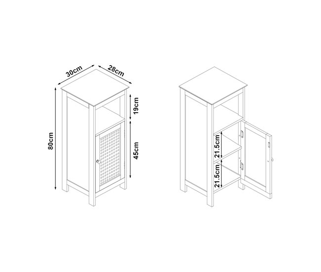 Armário de casa de banho Karlsøy com 1 porta MDF rattan Branco