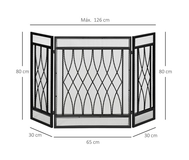 Frente de Lareira Dobrável Metal HOMCOM Preto