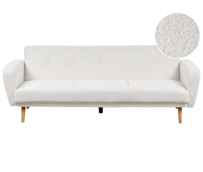 Beliani Sofá de 3 lugares Bouclé FLORLI Branco/ Bege