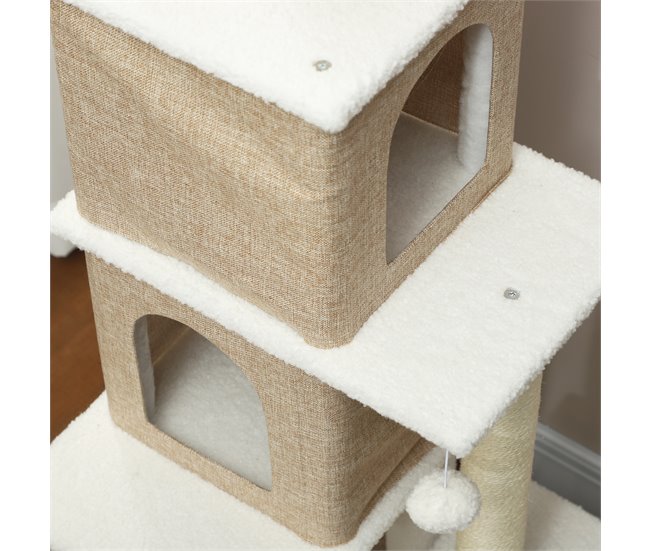 Arranhador para Gatos Aglomerado de Madeira, Pelúcia e Sisal Castanho