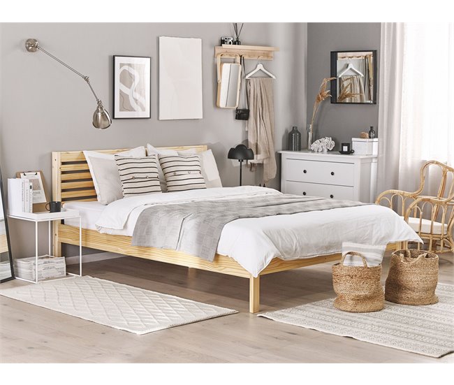 Beliani Cama com estrado Madeira de seringueira CARNAC 165x210 Castanho