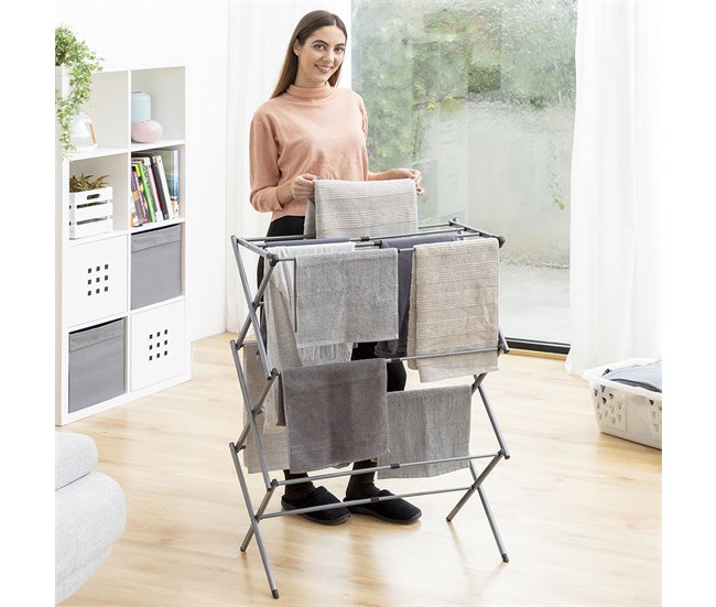 Estendal Metálico Rebatível e Extensível com 3 Alturas .. Cinza