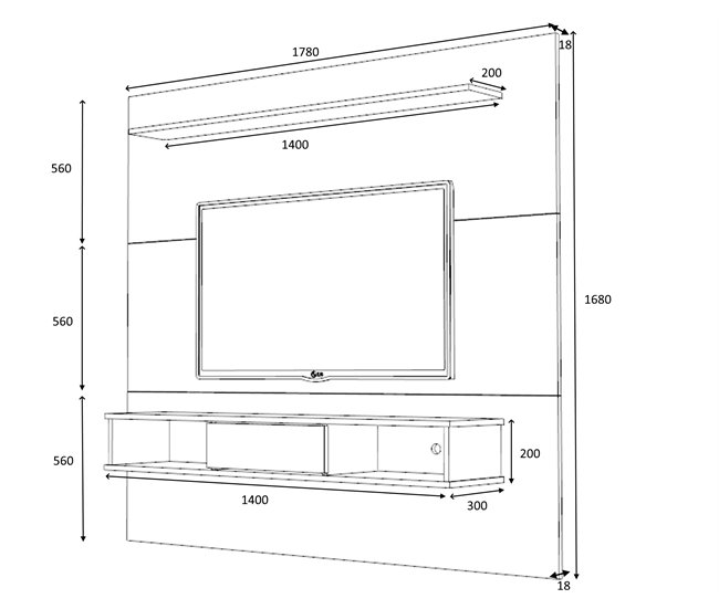 Painel compacto de TV 178cm SLIN branco Branco