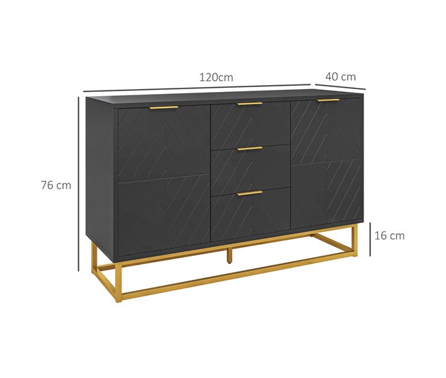 Aparador MDF e Metal HOMCOM, casa - móveis de armazenamento Preto
