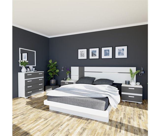 Cabeceira da cama com mesas de cabeceira Ataneq Air Branco/cinza