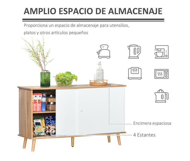 Aparador de Cozinha MDF, Metal HOMCOM 130 Castanho