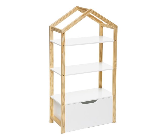 Estante infantil para casa com gaveta organizadora de móveis para quarto cor branca e carvalho 60x121x30 cm Branco