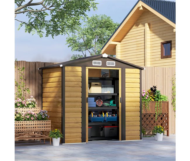 Abrigo de Jardim Aço Galvanizado Outsunny Castanho