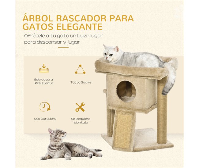Arranhador para Gatos Aglomerado de Madeira, Pelúcia e Juta Castanho