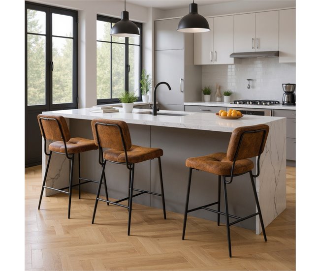 MEUBLES COSY Conjunto 4 Cadeiras De Bar Estilo Industrial Castanho