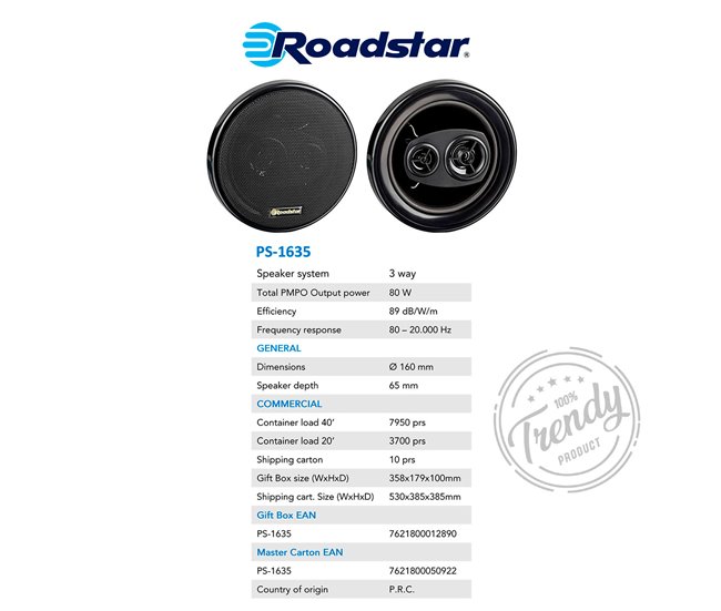 Altifalantes para automóvel Roadstar PS-1635 Preto