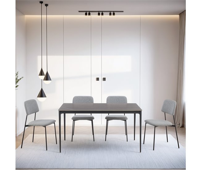 Conjunto de jantar com 1 mesa e 4 cadeiras STONE cinza Cinza