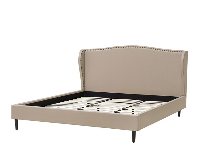 Beliani Cama com estrado Poliéster COLMAR 192x215 Areia