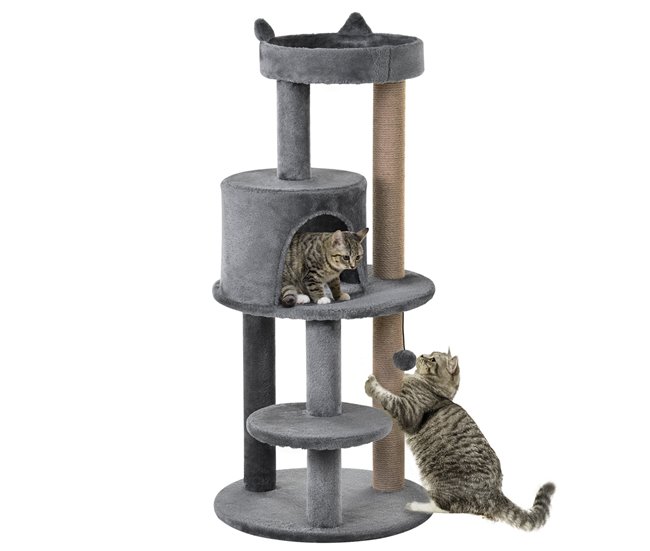 Arranhador para Gatos Aglomerado de Madeira, Pelúcia e Sisal Cinza