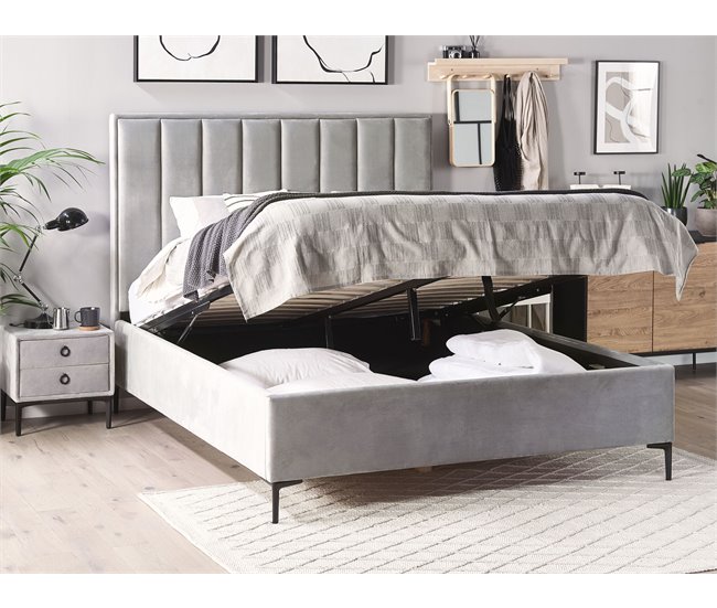 Beliani Cama com estrado Veludo SEZANNE 190x215 Azul Marino