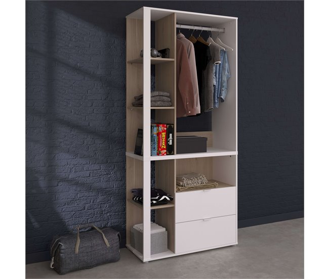 Closet Boreal com gavetas e prateleiras Branco/ Madeira