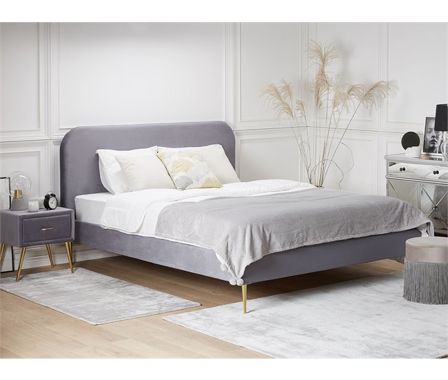Beliani Cama com estrado Veludo FLAYAT 173x215 Amarelo