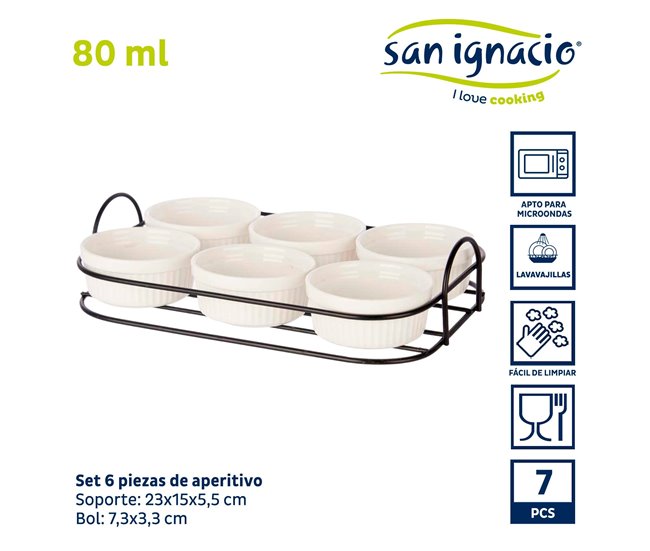Conjunto de 6 aperitivos + suporte em porcelana coleção VESSIA Branco