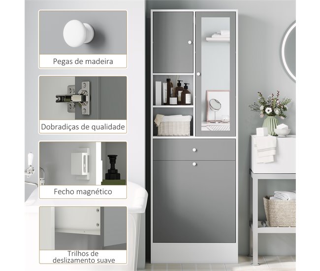 Armário Casa de Banho Melamina de Madeira e Vidro HOMCOM Branco