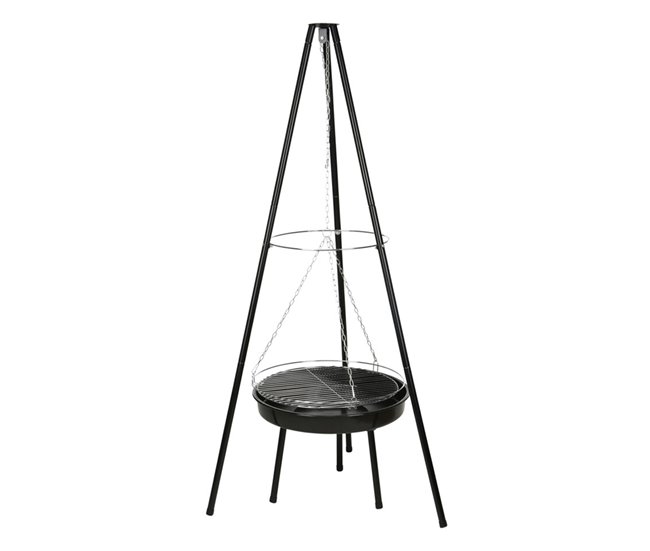Tripé para churrasco Well Home com corrente e grelha Preto