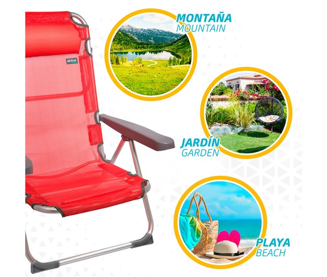 Aktive Pack poupança 2 cadeiras de praia Menorca multiposições Vermelho