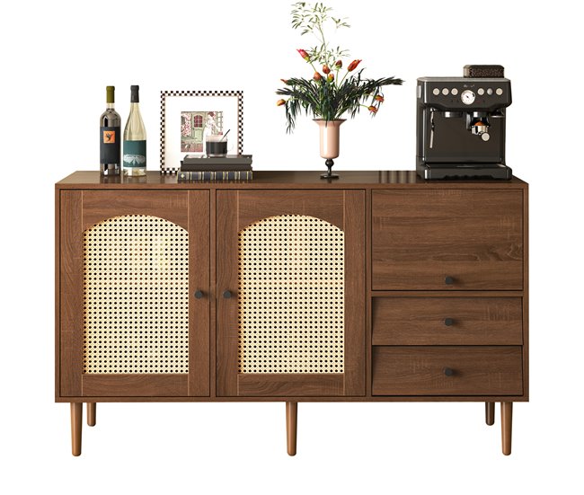 Aparador de painel de partículas com 3 portas e 2 gavetas Madeira