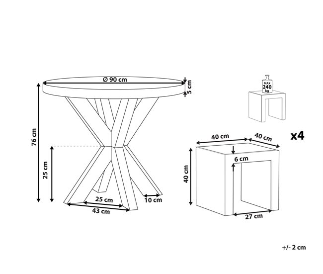 Beliani Conjunto de comedor OLBIA/TARANTO Cinza