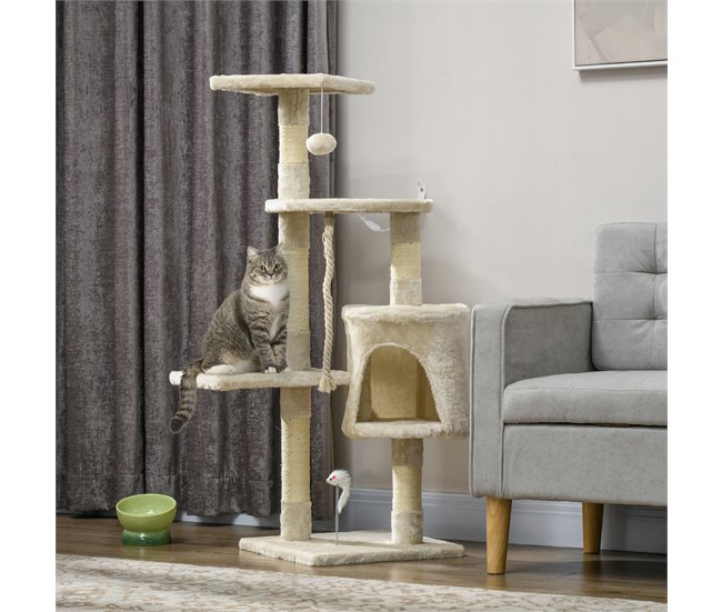 Arranhador para Gatos Aglomerado de Madeira, Pelúcia e Sisal Bege