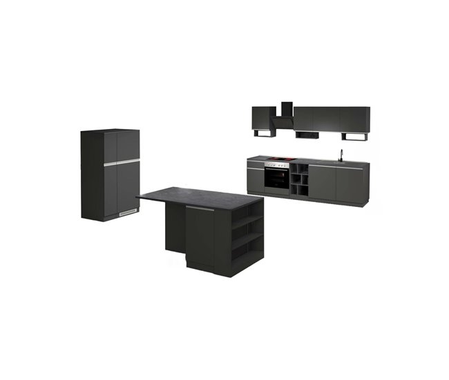 Cozinha completa dantenucc, conjunto com despensa, armário de cozinha, kit bloco com ilha e suporte para frigorífico, 100% fabricado em itália, branco brilhante e ardósia