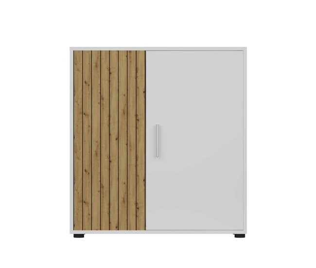 Aparador Estilo Industrial com 2 Portas e 1 Prateleira 80 Branco/ Madeira