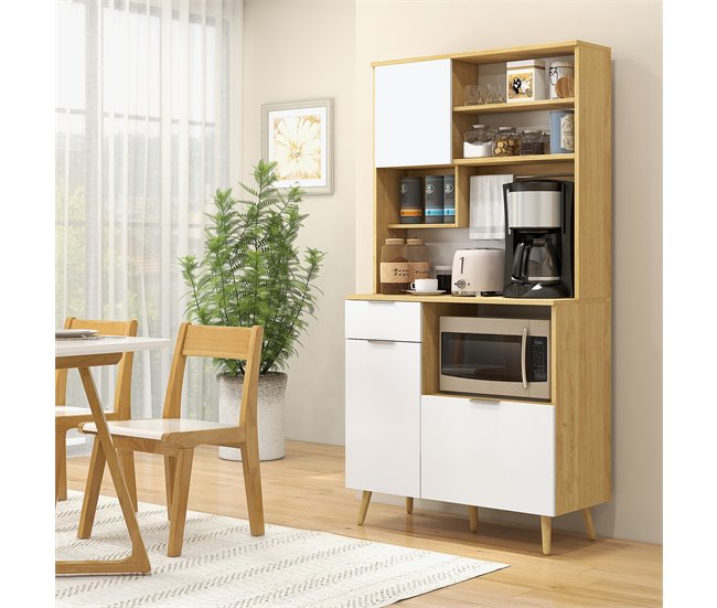 Armário de Cozinha Melamina de Madeira e Madeira de Pinho HOMCOM Castanho