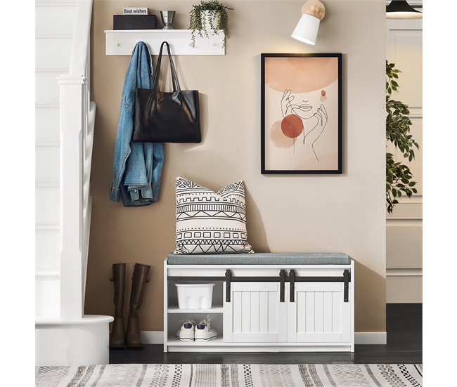 Banco para sapatos Bequeño com porta de correr FSR133-K-W SoBuy PT Branco
