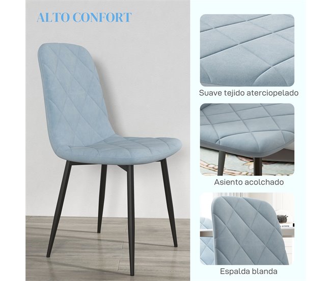 Conjunto de 4 Cadeiras Veludo sintético, espuma, aço HOMCOM Azul
