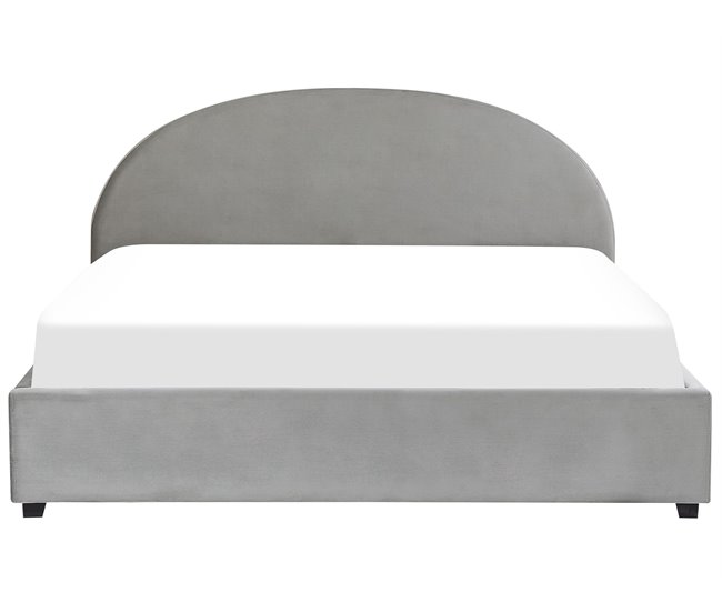 Beliani Cama com armazenamento Veludo VAUCLUSE 194x214 Cinza Claro