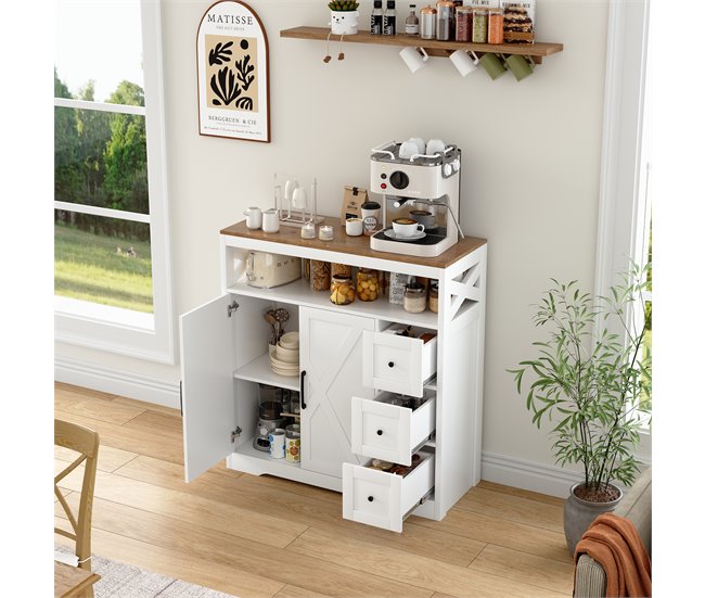 Aparador Escandinavo 100cm com 3 Gavetas e 2 Portas Branco