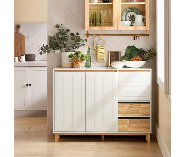 Aparador de cozinha com 3 portas e 2 gavetas FSB75-WN SoBuy Branco