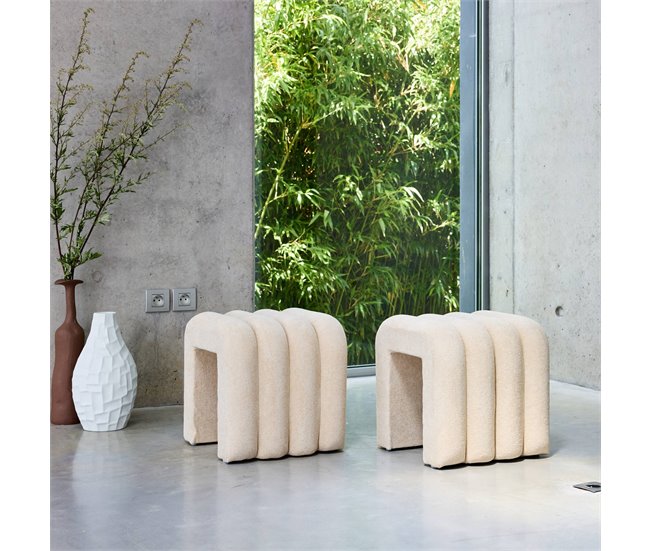 Conjunto de 2 pufes contemporâneos em tecido 38x40 Bege