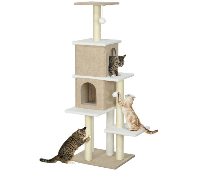 Arranhador para Gatos Aglomerado de Madeira, Pelúcia e Sisal Castanho